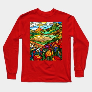 Stained Glass Colorful Mountain Flowers Long Sleeve T-Shirt